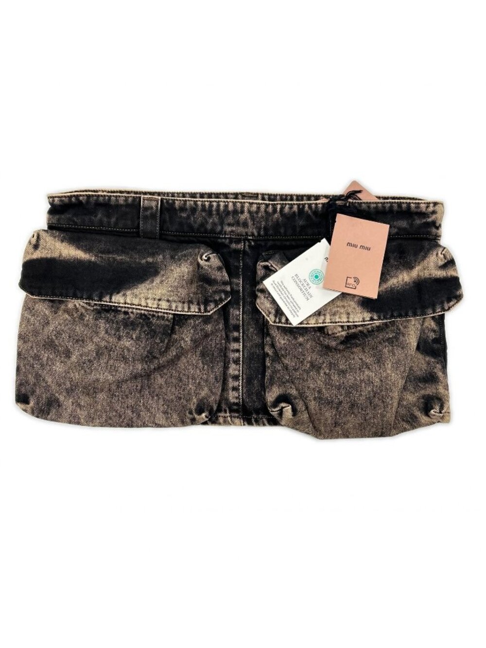 Miu Miu Gwd 925 Black Pink Washed Denim Mini Skirt 36